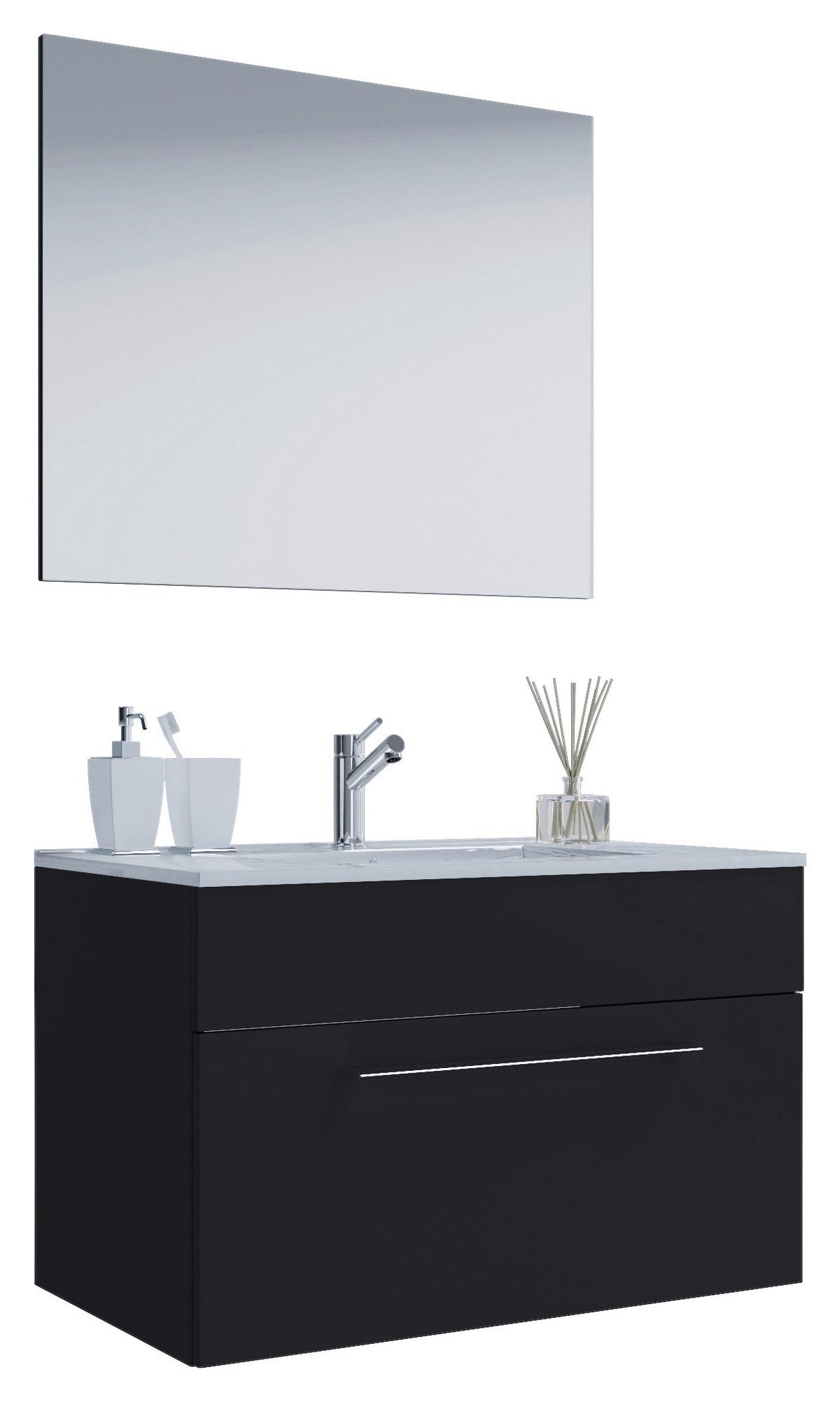 Kombiniran Umivalnik Badinos, Črna - srebrne barve/črna, Moderno, kovina/leseni material (80cm) - MID.YOU