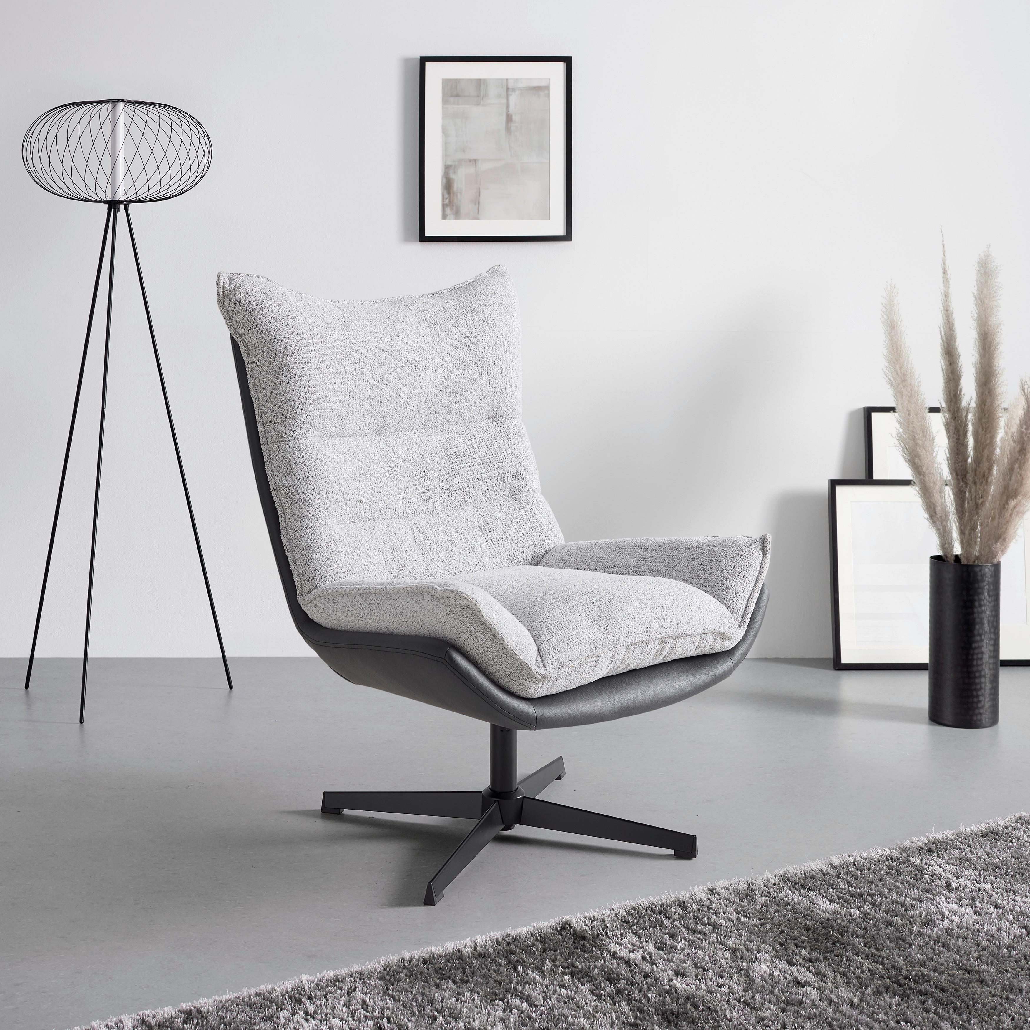 FÅTÖLJ AUDREY - svart/cremefärgad, Modern, metall/trä (82/104/89cm) - Mömax