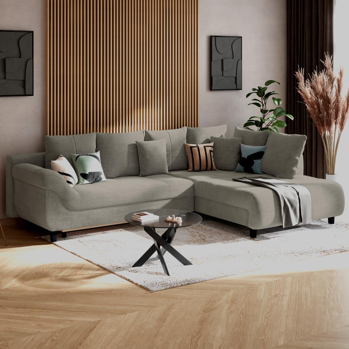 Kutna Garnitura Mendoza - boje pijeska/crna, Konvencionalno, tekstil (309/197cm) - Modern Living