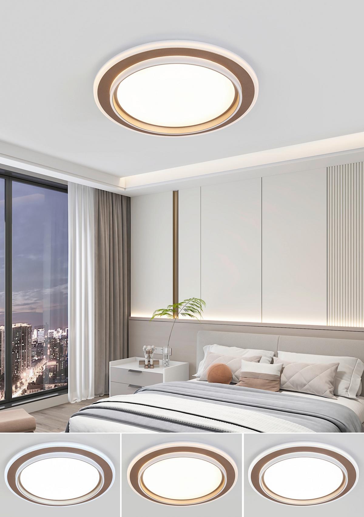 LED-Deckenleuchte Prol Weiß/Cappuccino max. 24 Watt - Champagner/Weiß, MODERN, Kunststoff/Metall (46/5,5cm) - Mömax