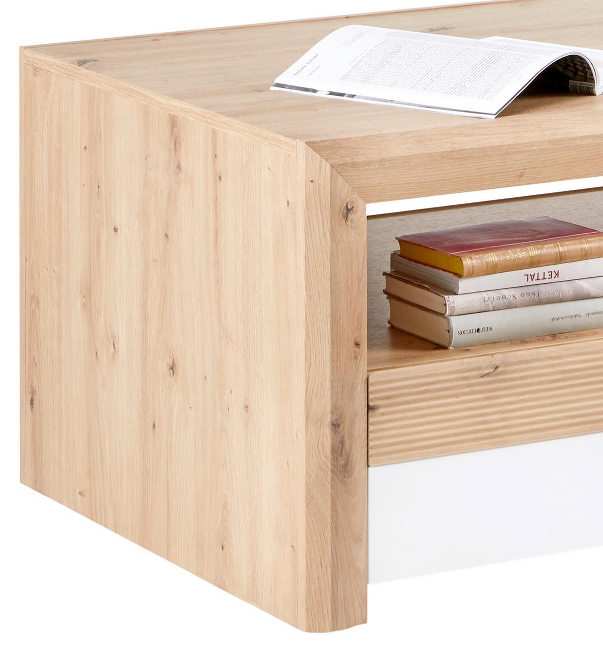 Masuță de cafea KASHMIR NEW - alb/culoare lemn stejar, Modern, material pe bază de lemn (100/50/69cm) - Modern Living