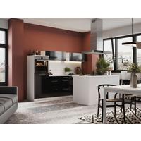 Inselküche Premium Weiss Hoch glanz m. Geräten B: ca. 280 cm - Schwarz/Weiß, MODERN, Holzwerkstoff/Metall (280/160cm) - Respekta