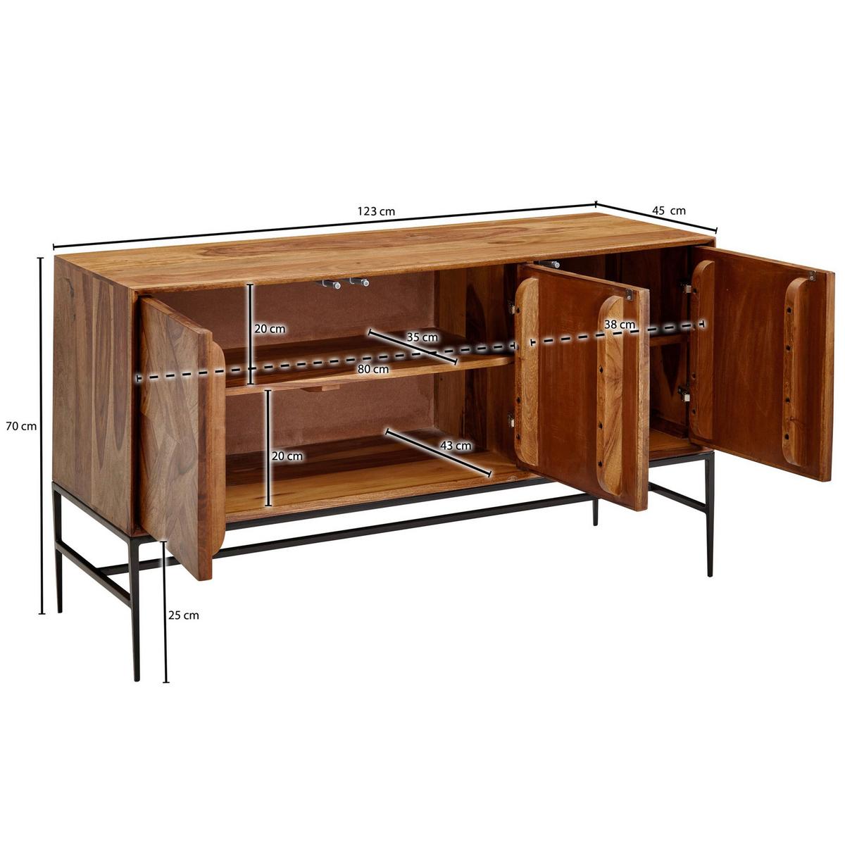Komoda Wohnling, Pravi Les - črna/barve indijskega rožnega lesa, Design, kovina/les (123/70/45cm) - MID.YOU