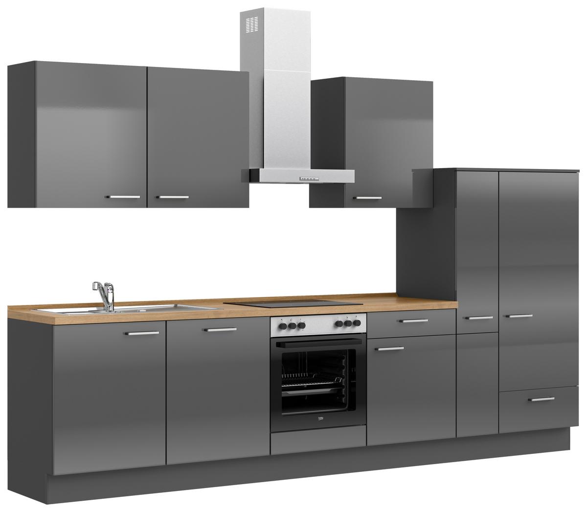Küchenblock Flash Low m. Geräten Schieferfarben - Schieferfarben/Eichefarben, MODERN, Holzwerkstoff/Metall (330cm) - Nobilia