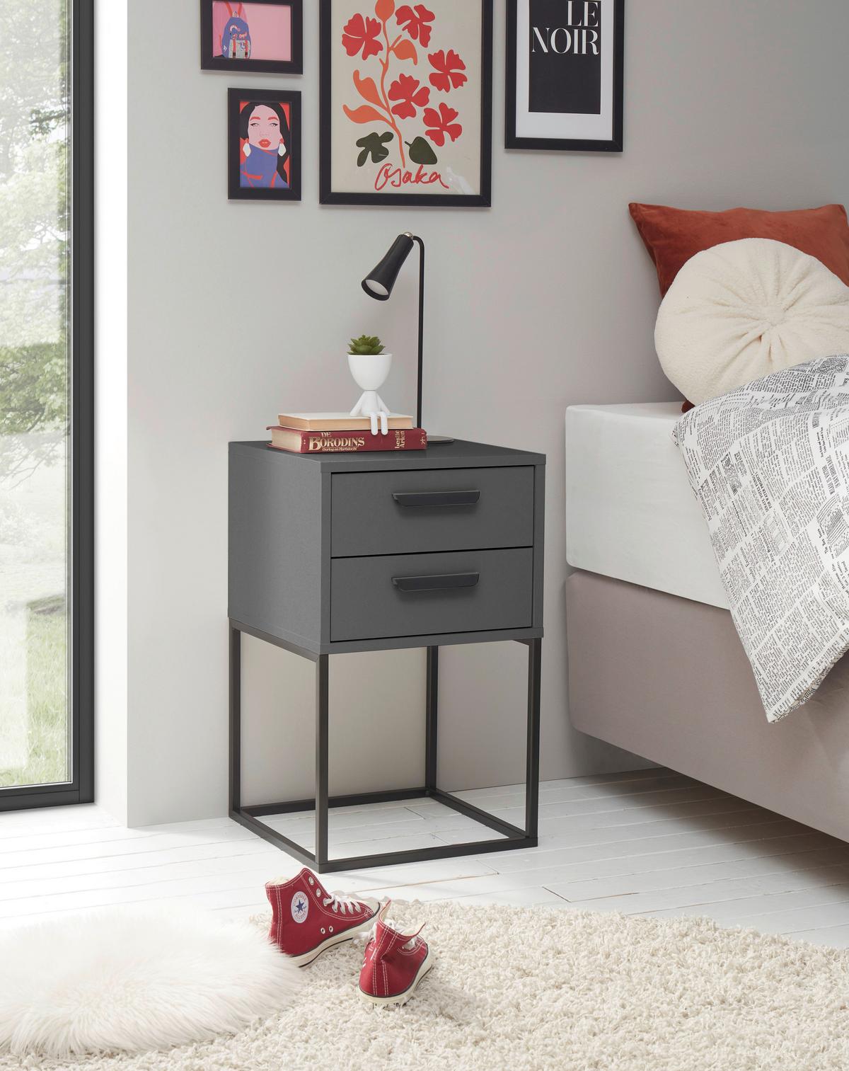 SZAFKA NOCNA SUNA - czarny/kolor grafitowy, Modern, materiał drewnopochodny/tworzywo sztuczne (40/65/38,5cm) - Livetastic