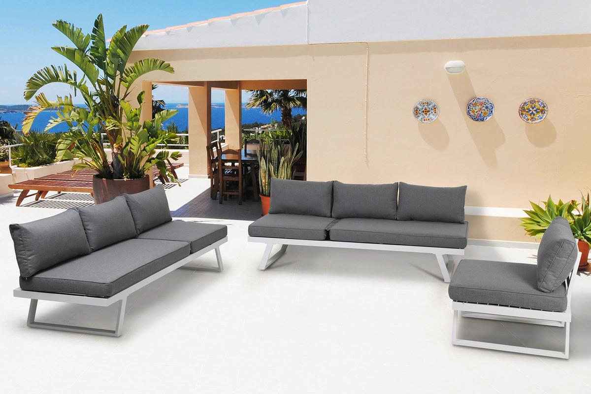 Loungegarnitur Grau/Weiß - Weiß/Grau, Design, Kunststoff/Metall - Gardenson