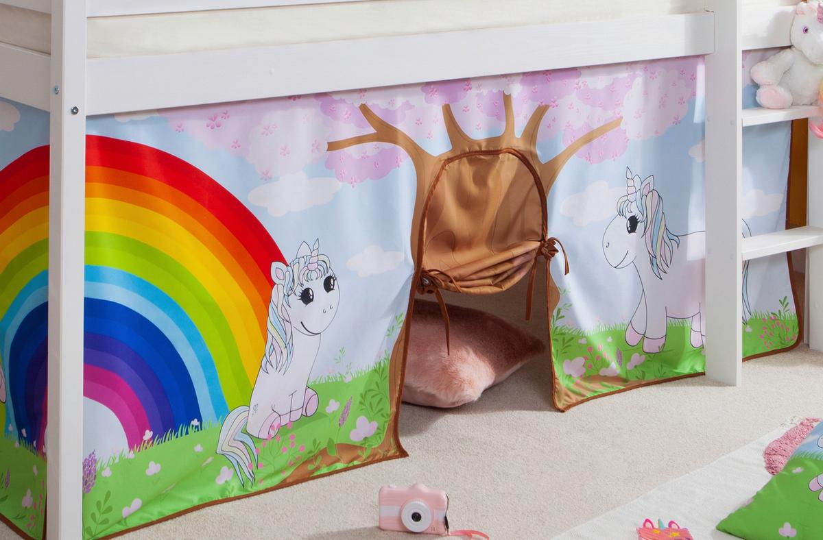 Hochbett Holz Malte ca. 90x200 cm Weiß Einhorn - Weiß, Natur, Holz (90/200cm) - MID.YOU