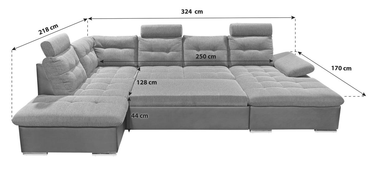 Wohnlandschaft Jakarta U inkl. Kissen Grau/Schwarz - Chromfarben/Schwarz, Design, Kunststoff/Textil (218/324/170cm) - MID.YOU