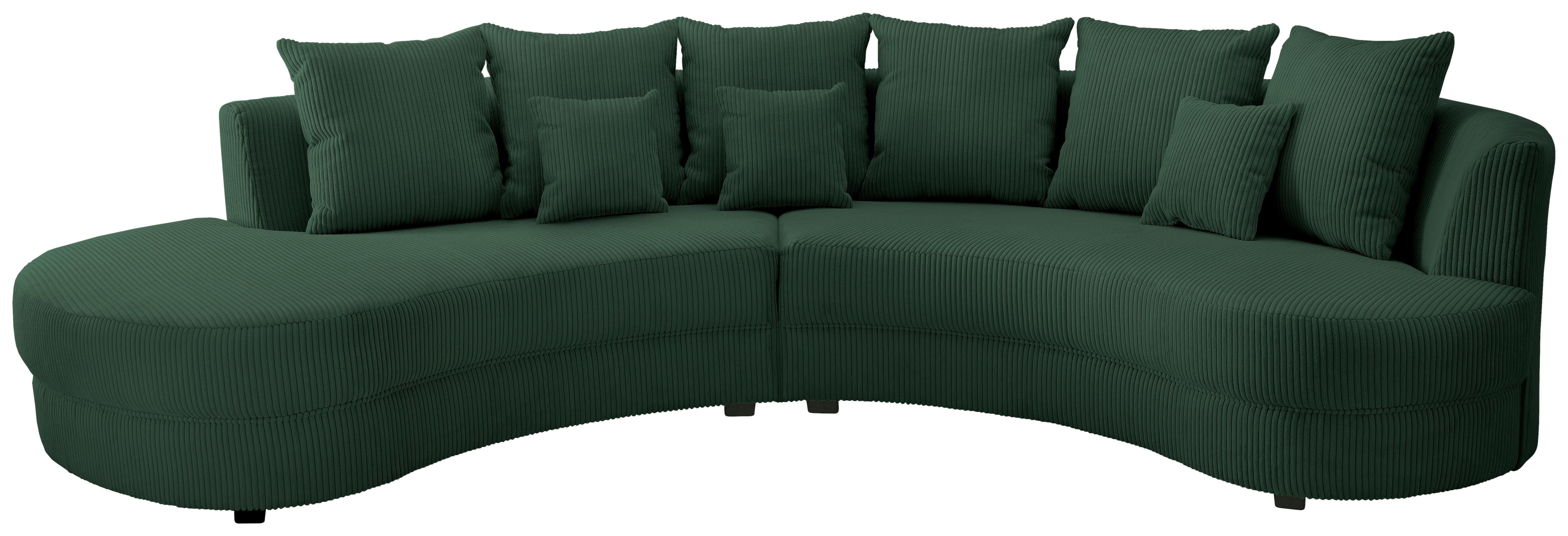 Wohnlandschaft Limoncello Moosgrün Cord - Dunkelgrün/Schwarz, Design, Kunststoff/Textil (300/160cm) - Livetastic