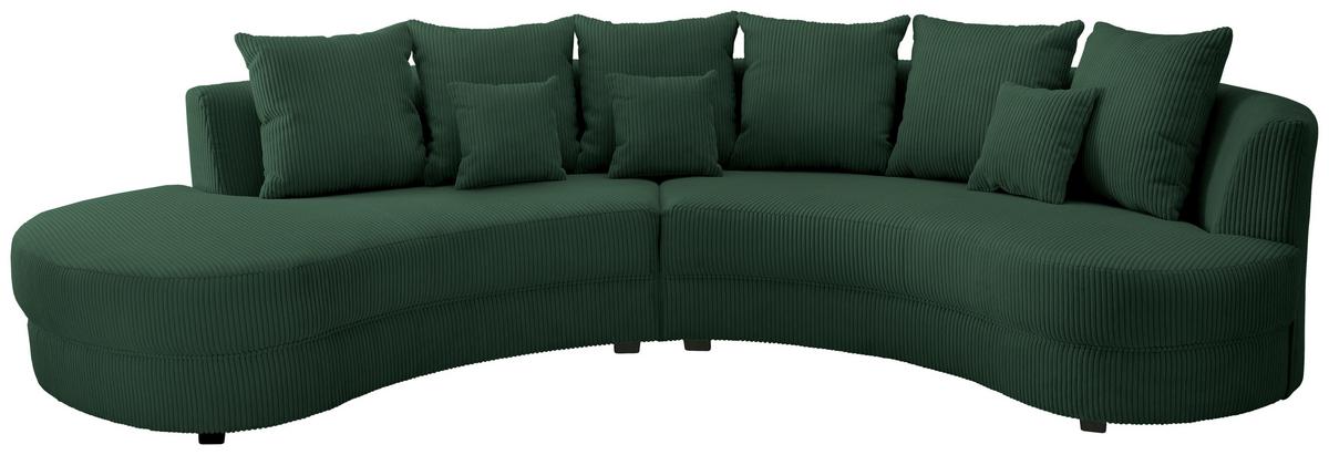 Wohnlandschaft Limoncello m. Hocker ca.300x160cm Dunkelgrün - Dunkelgrün/Schwarz, Design, Kunststoff/Textil (300/160cm) - Livetastic