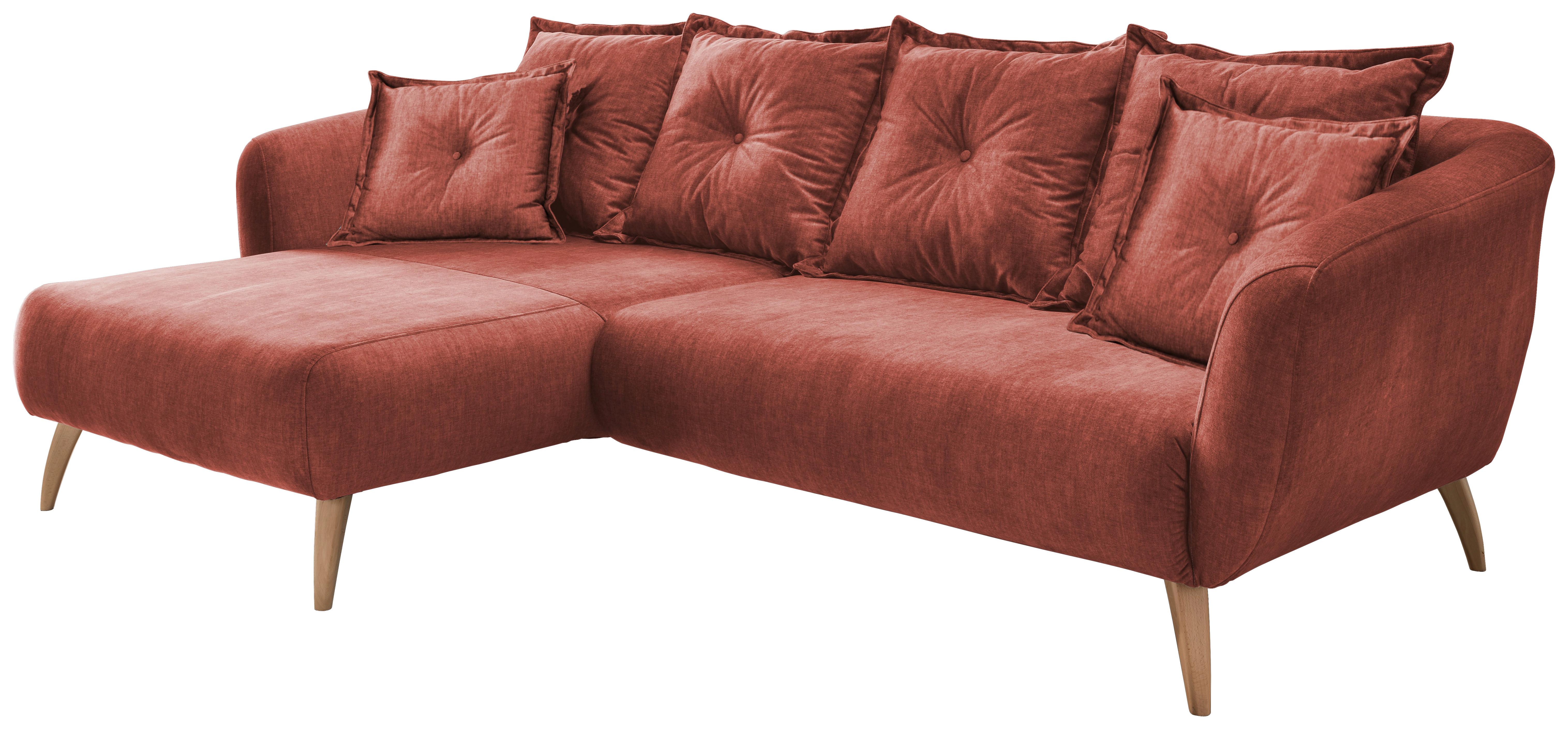 Wohnlandschaft Baggio Koralle Velours - Koralle/Schwarz, MODERN, Holz/Textil (162/277cm) - Livetastic