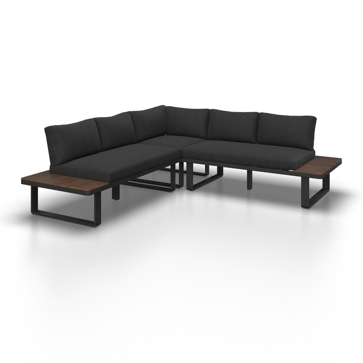 Dining-Loungeset Gianna Schwarz aus Holz/Textil/Metall - Schwarz/Teakfarben, Modern, Holz/Textil (221/71/76cm) - Bessagi Garden