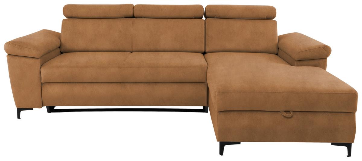 Sedežna Garnitura Santi, Oranžna, Ležišče, Predal - črna/oranžna, Moderno, kovina/tekstil (258/176cm) - Modern Living