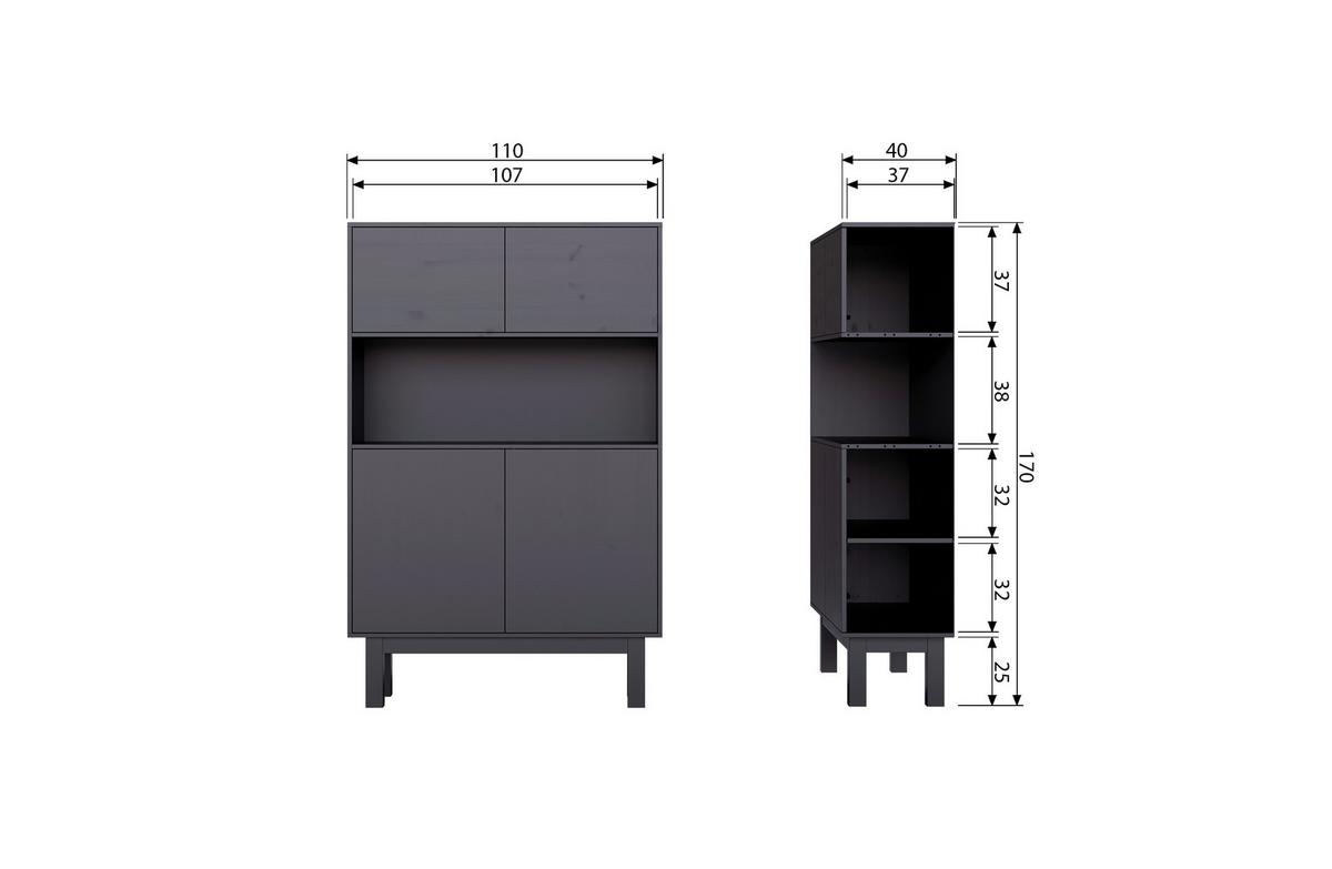 Buffet Finca Schwarz - Schwarz, Design, Holz (110/170/40cm) - Livetastic