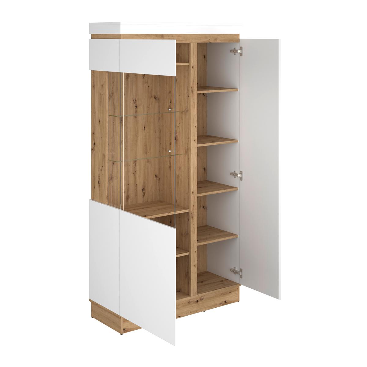 Vitrină CALABRIA - alb/culoare lemn stejar, Trend, sticlă/material pe bază de lemn (103,6/200,5/40cm) - Modern Living
