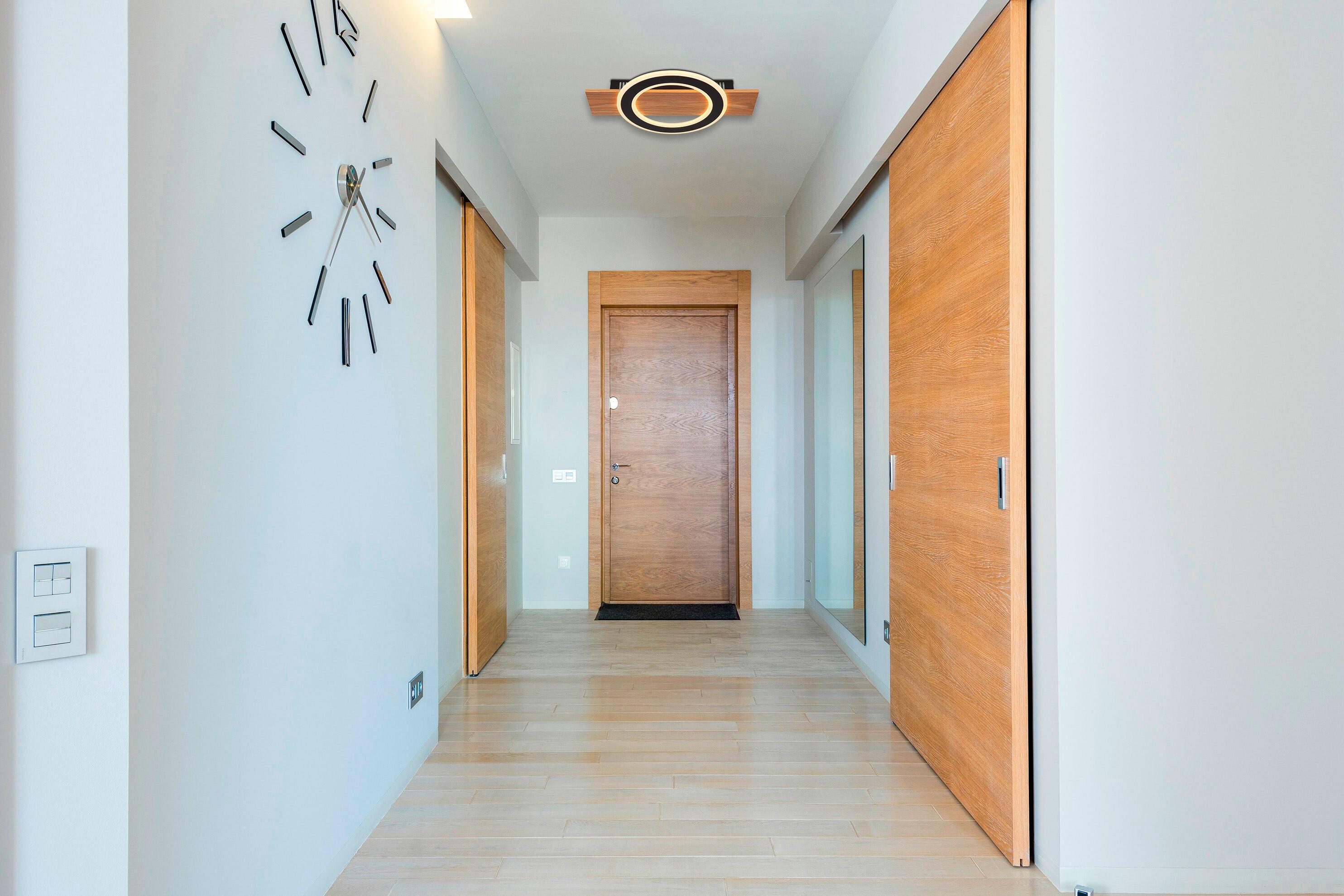LED-DECKENLEUCHTE 48038-18 - Dunkelbraun/Opal, Natur, Kunststoff/Metall (44/29/5,2cm) - Globo