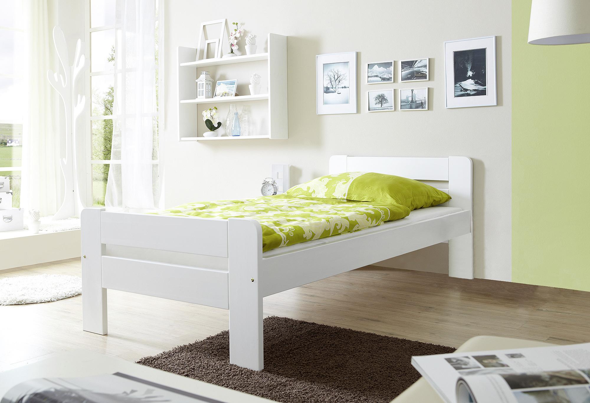 Postelja Bert, Bela, Masivno, 90x200 - bela, Natur, les (90/200cm) - MID.YOU