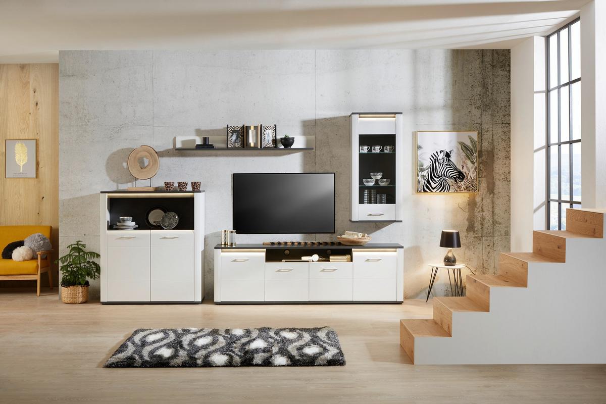 Comodă înaltă Alassio - alb/grafit, Modern, material pe bază de lemn (109/122/37,5cm) - Modern Living