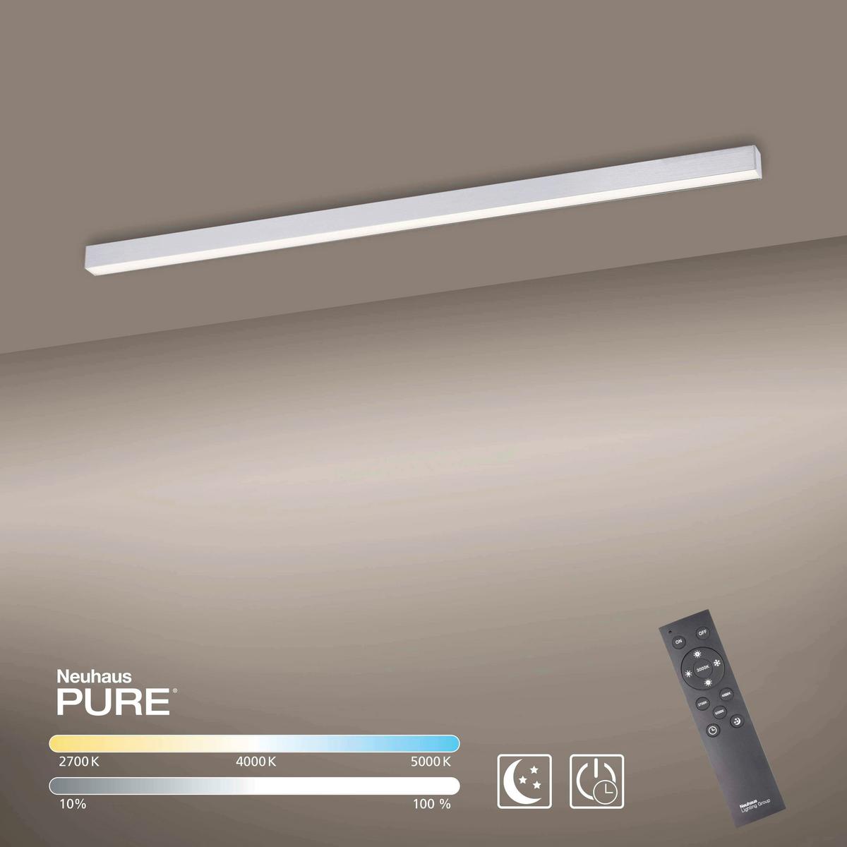LAMPA SUFITOWA LED 6021-95 PURE-LINES - kolor aluminiowy, Design, tworzywo sztuczne/metal (110/3,8/3,9cm) - Neuhaus PURE