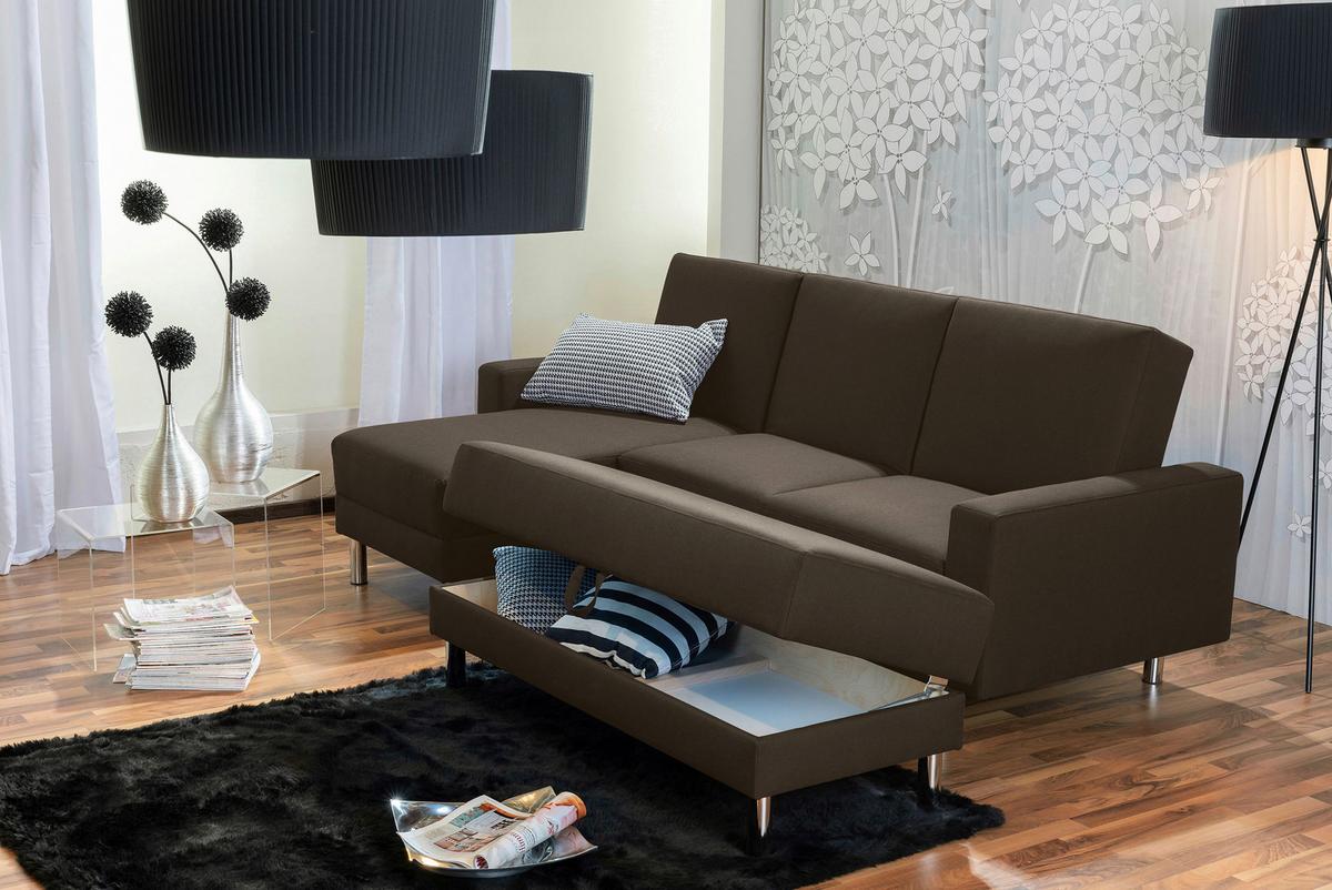 ECKSCHLAFSOFA JUST FASHION - Chromfarben/Braun, KONVENTIONELL, Textil/Metall (152/230cm) - Max Winzer
