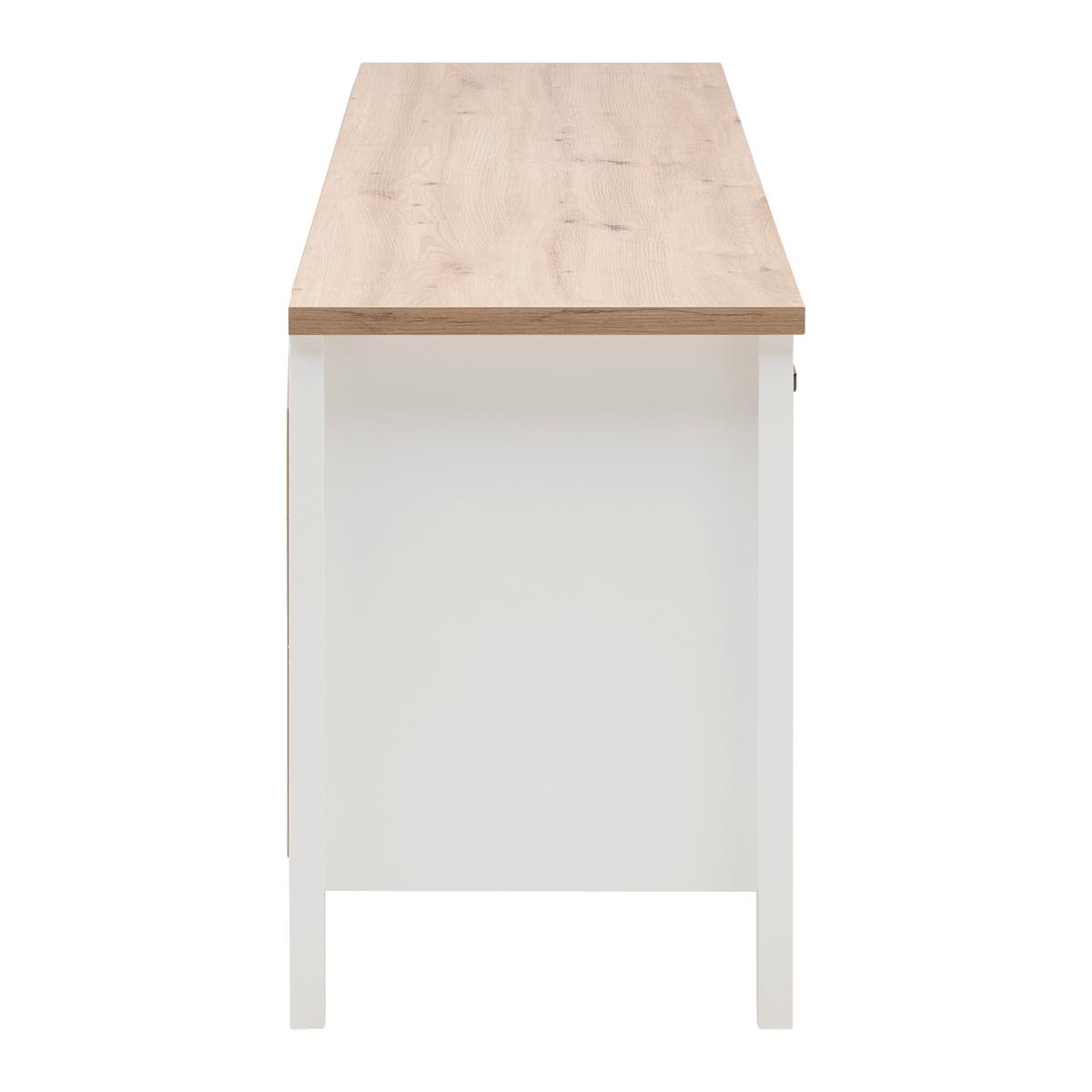 Lowboard Sicilia Weiß/Eiche - Silberfarben/Weiß, ROMANTIK / LANDHAUS, Holzwerkstoff/Metall (173/64/45cm) - Mömax