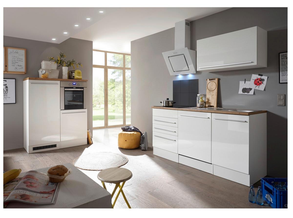 Küchenblock Premium m. Geräten Weiß/Eiche ca. 290 cm - Wildeiche/Edelstahlfarben, Basics, Holzwerkstoff/Kunststoff (290cm) - Respekta