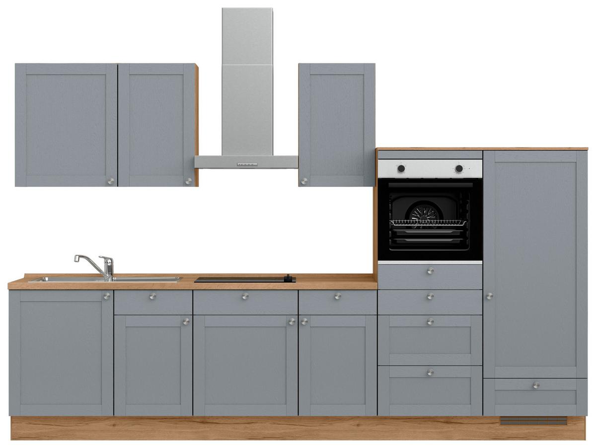 Küchenleerblock Frame Low o. Geräte Blaugrau - Edelstahlfarben/Eichefarben, MODERN, Holzwerkstoff/Metall (330cm) - Nobilia