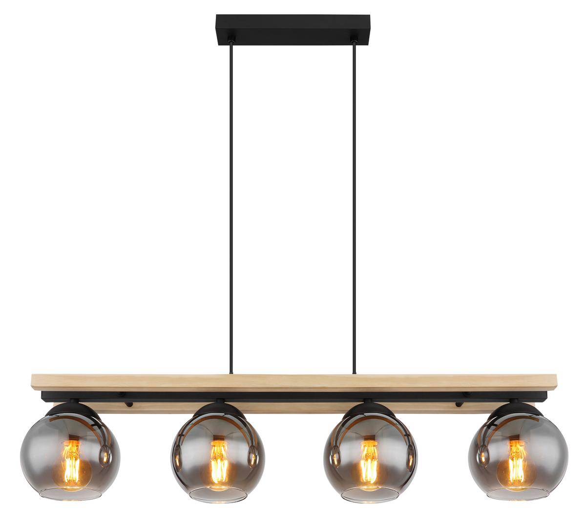 Hängeleuchte Conni Naturfarben max. 25 Watt - Schwarz/Naturfarben, Natur, Glas/Holz (85/15/120cm) - Globo