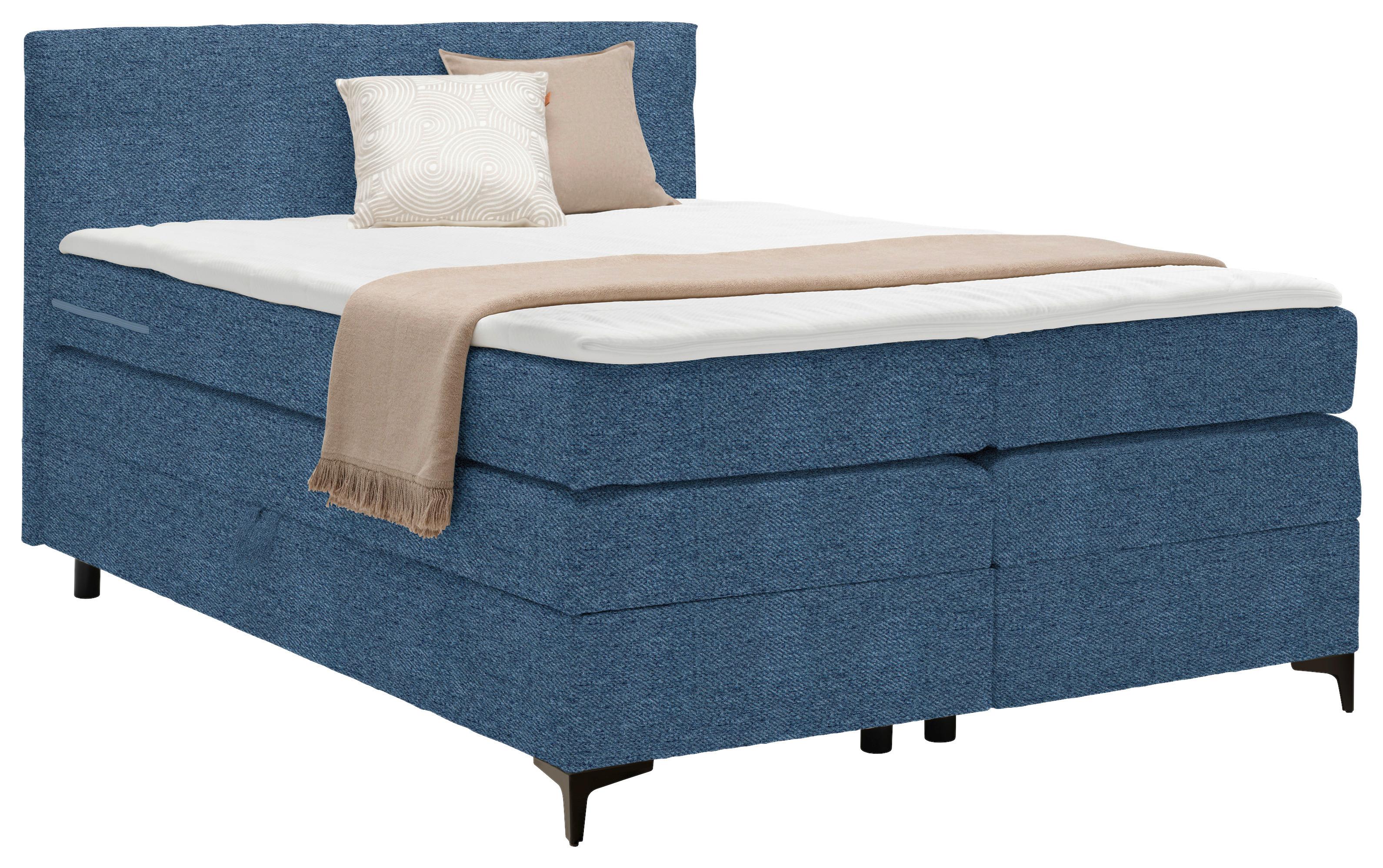 Boxspringbett Bari in Blau ca. 140x200cm - Blau/Schwarz, Konventionell, Textil/Metall (140/200cm) - Mömax