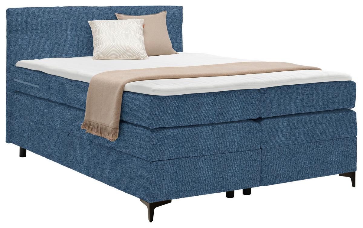 Boxspringbett Bari in Blau ca. 140x200cm - Blau/Schwarz, Konventionell, Textil/Metall (140/200cm) - Mömax