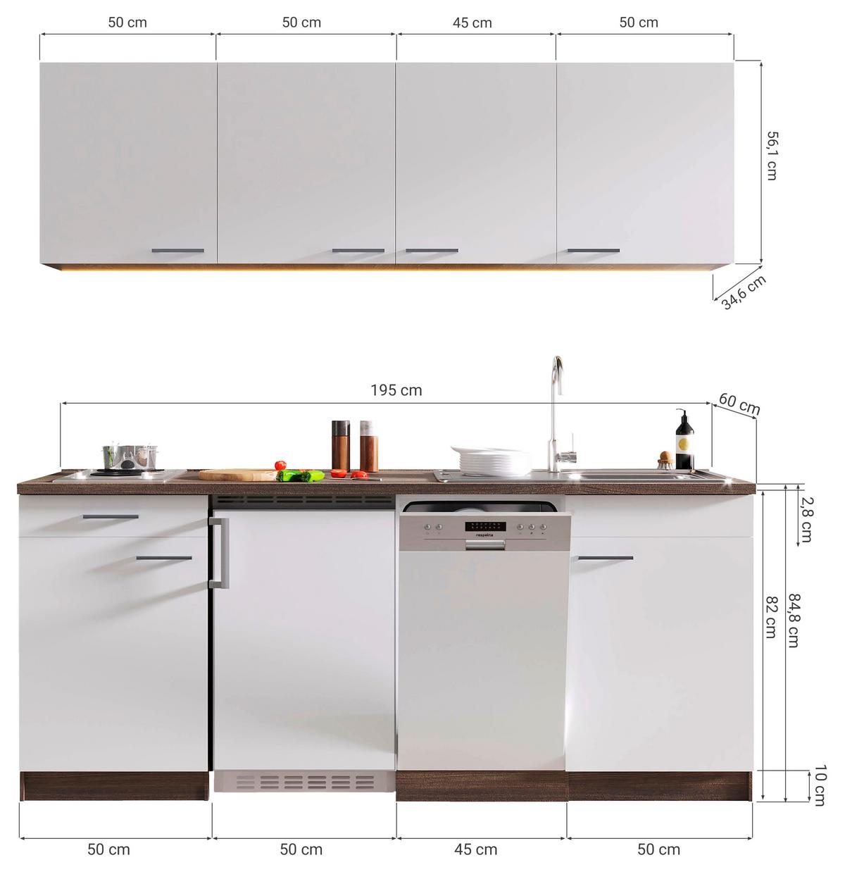 Küchenblock ECONOMY 195 Grau/Eiche B: ca. 195 cm - Eichefarben/Schwarz, Basics, Holzwerkstoff (195cm) - Respekta