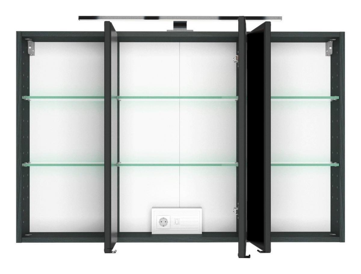 Spiegelschrank Pienza mit LED 3-türig ca. 100x64 cm Grau - Basics, Glas/Holzwerkstoff (100/64/20cm) - Held