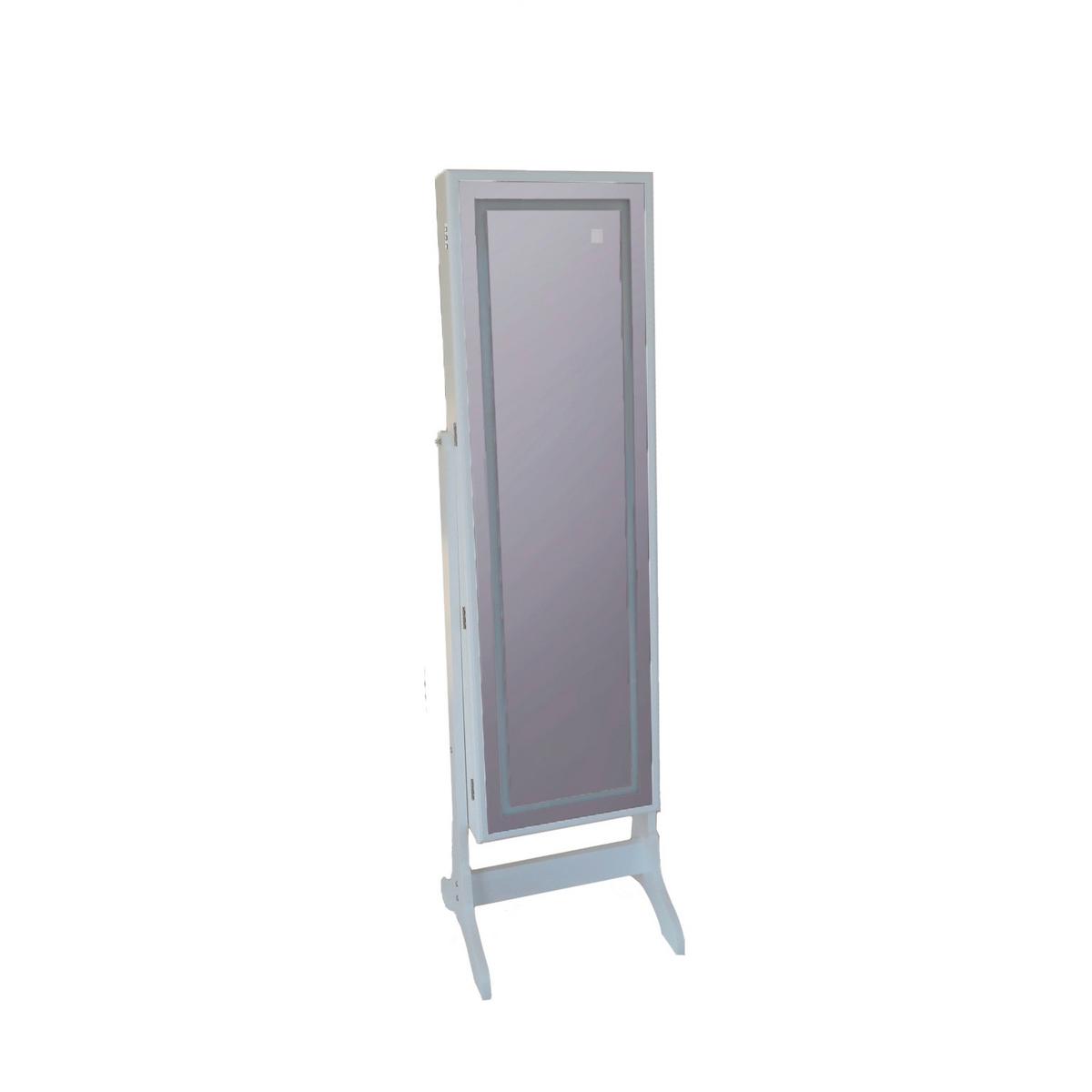 Omarica Za Nakit Miri, Bela, Ogledalo, Led Osvetlitev - bela, Moderno, steklo/leseni material (41/148/37cm) - Mömax