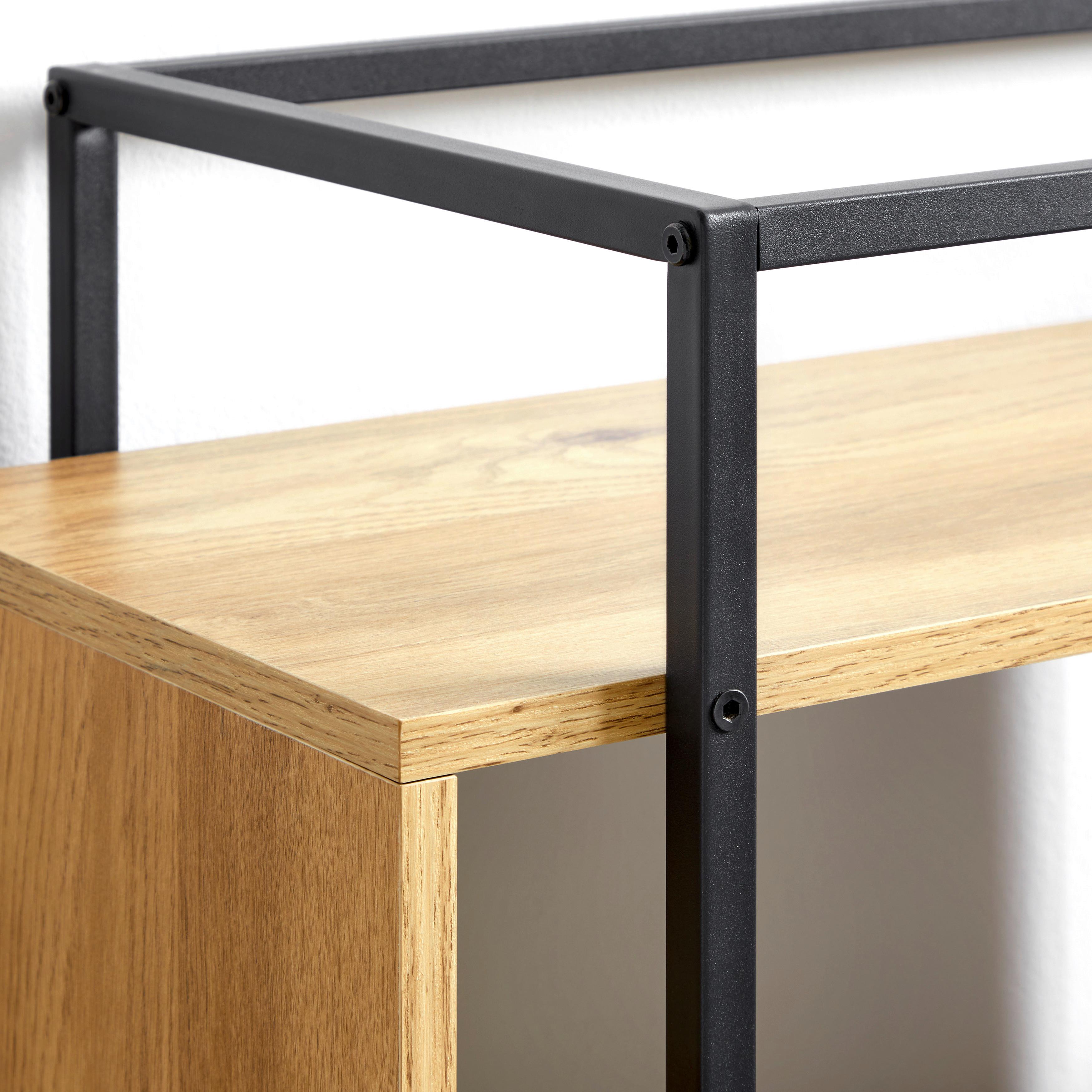 HYLLA ADRIAN -EXKLUSIV- - svart/naturfärgad, Modern, metall/trämaterial (80/126/33,2cm) - Mömax
