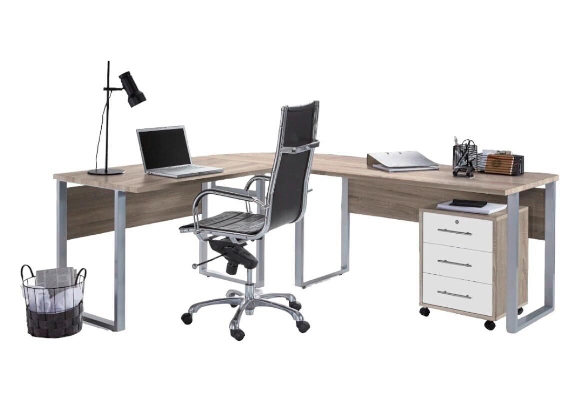 Büro Office Edition Set 0 Weiß/Eiche, 2-teilig - Weiß/Sonoma Eiche, MODERN, Holzwerkstoff/Metall - MID.YOU