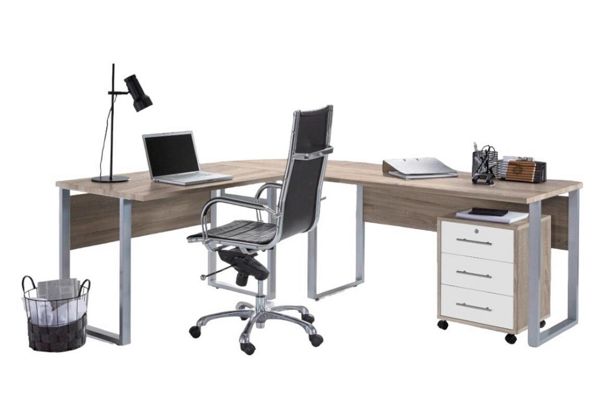 Büro Office Edition Set 0 Weiß/Eiche, 2-teilig - Weiß/Sonoma Eiche, MODERN, Holzwerkstoff/Metall - MID.YOU