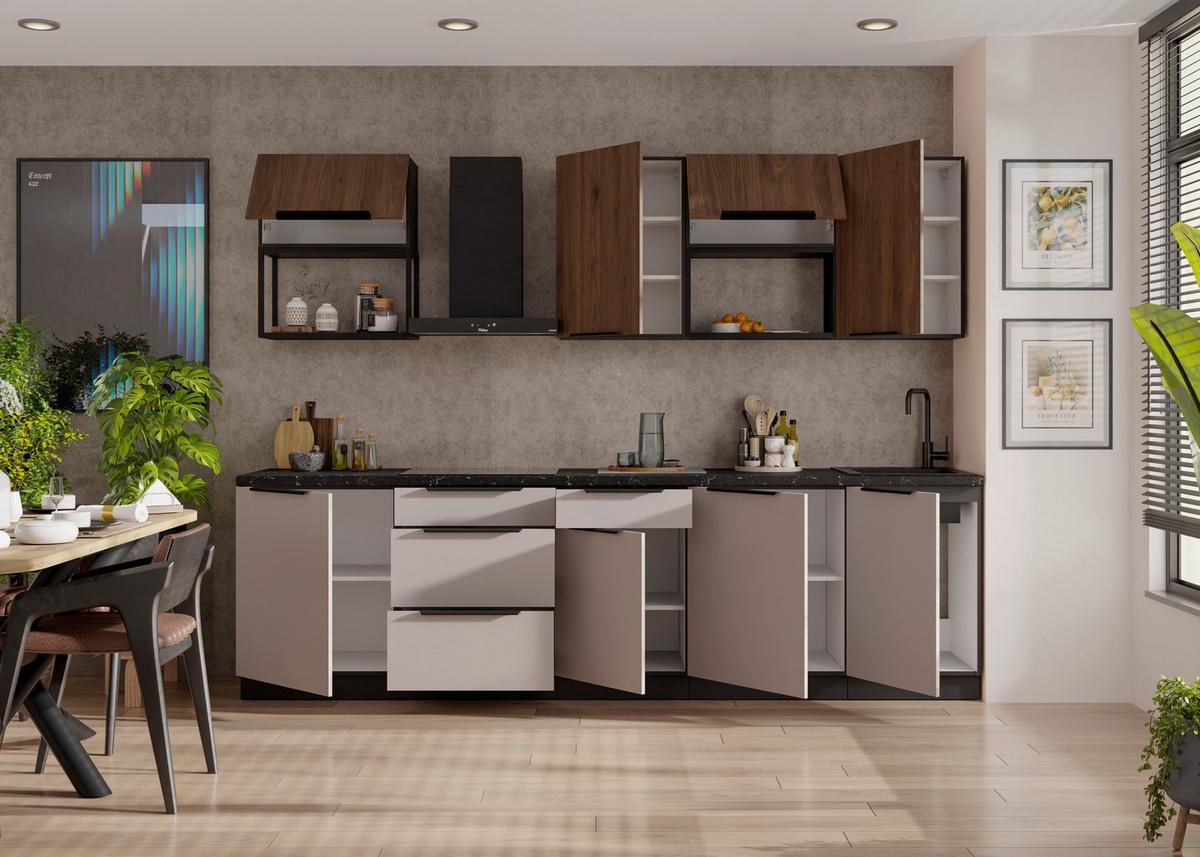 Blok Kuhinja Arona/monza - kašmir/boja orahovog drveta, Moderno, metal/pločasti materijal (280/210/60cm) - Modern Living