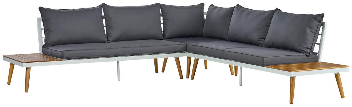 Lounge Garnitura Madeira, Bela, Siva, Les Akacije - temno siva/bela, Moderno, kovina/tekstil (90/30/70cm) - Beldano