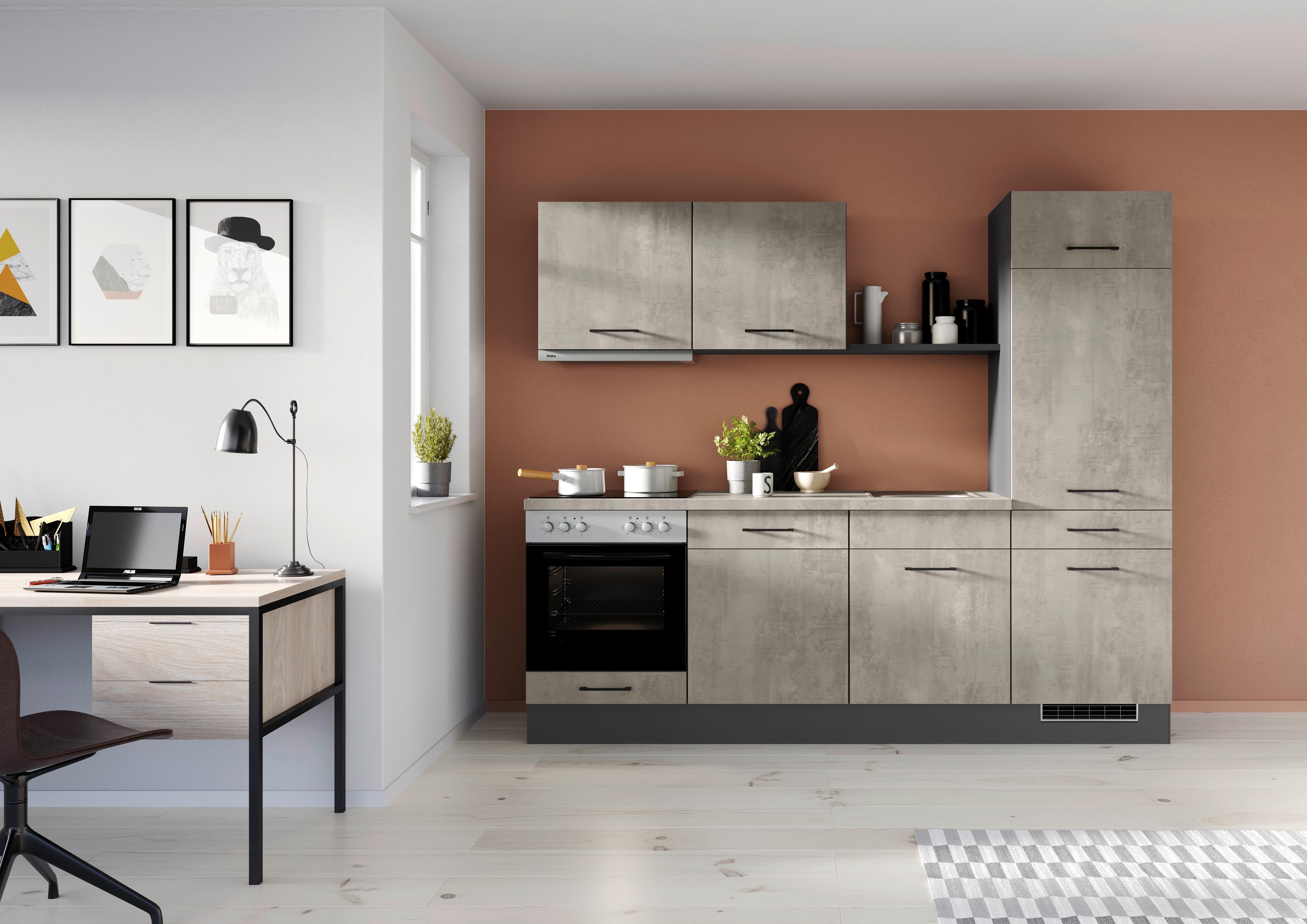 Küchenblock inkl. 5 E-Geräte IP1200 grau - Graphitfarben/Schwarz, Trend, Holzwerkstoff/Metall (240cm) - Impuls
