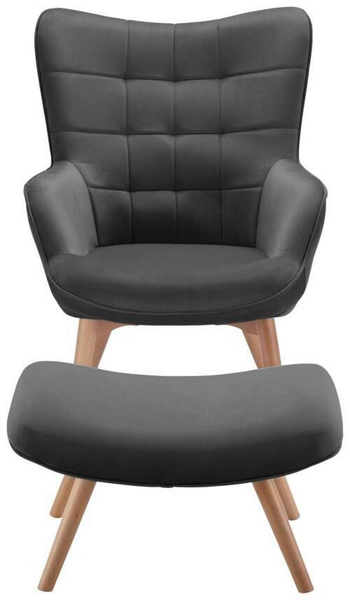 Relaxsessel mit Hocker Merlin Grau Samt - Anthrazit, MODERN, Holz/Textil (71/98/80cm) - Bessagi Home
