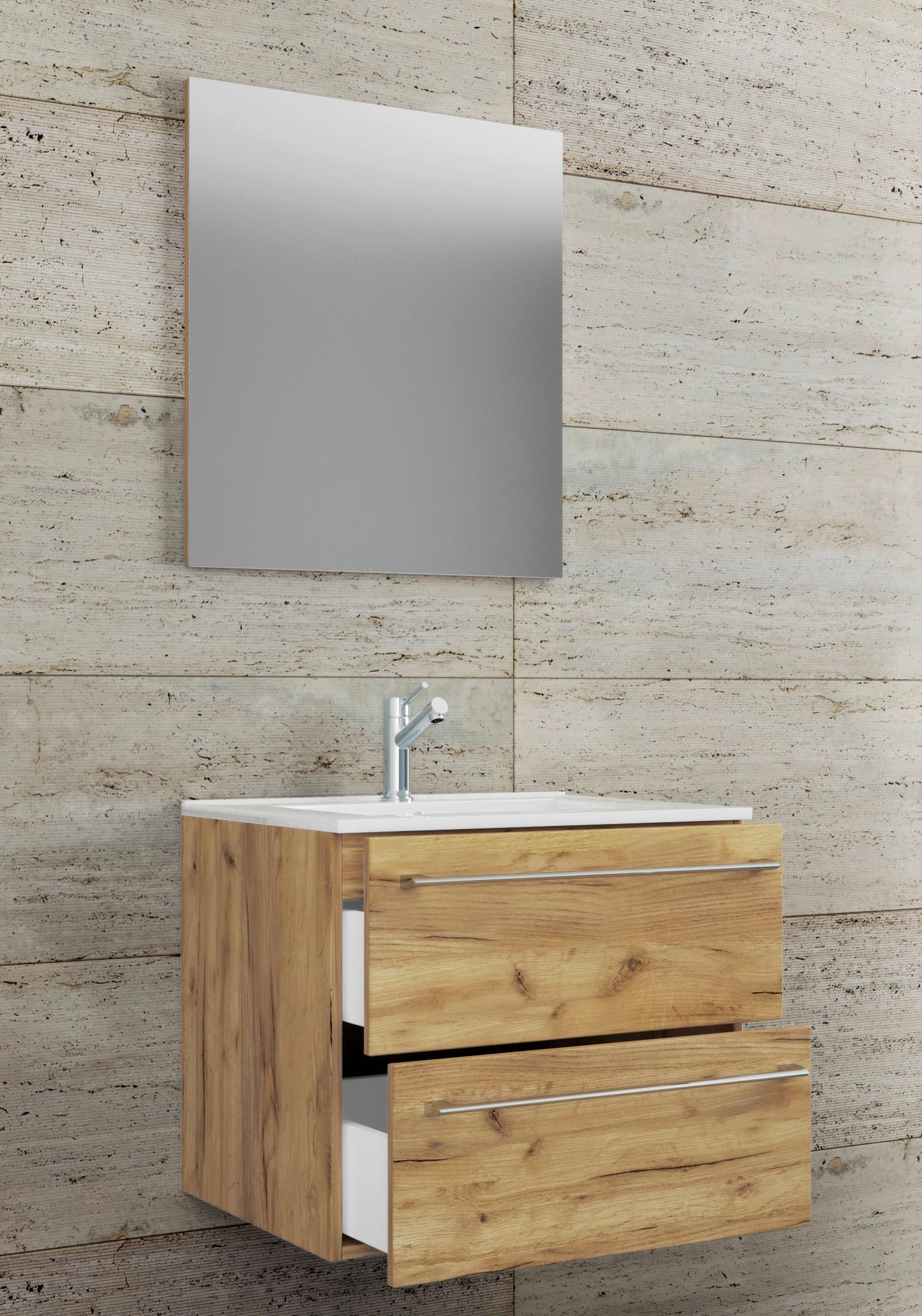 Kopalnica Badinos, Hrast - bela/barve aluminija, Moderno, kovina/leseni material (60cm) - MID.YOU