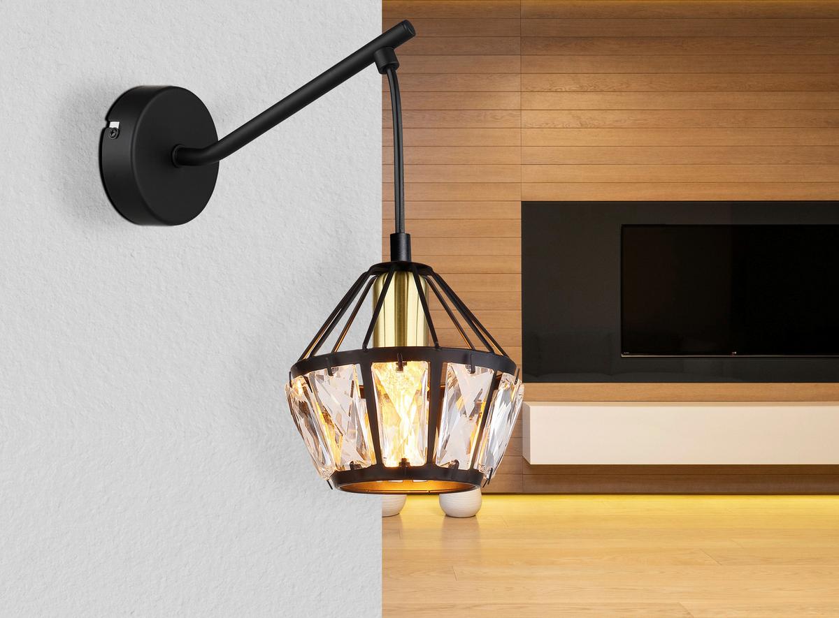 Svjetiljka Zidna 54359w - boje mjeda/prozirno, Basics, staklo/metal (12,5/23/25cm) - Globo