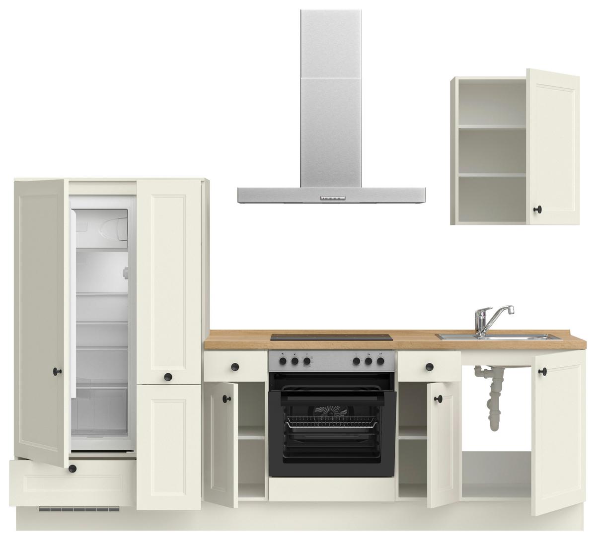 Küchenblock Cascada Low m. Geräten Weiß - Eichefarben/Schwarz, MODERN, Holzwerkstoff/Metall (270cm) - Nobilia
