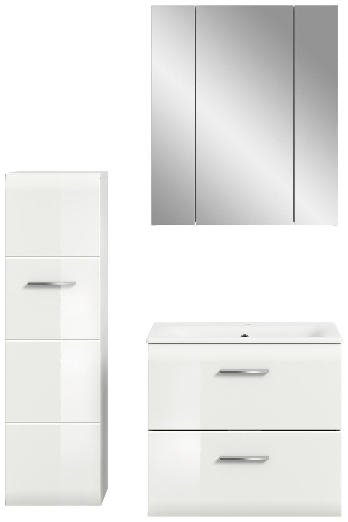 Badezimmer Ice 3-tlg. ca. 90 cm Weiß - Weiß Hochglanz/Silberfarben, MODERN, Keramik/Holzwerkstoff (90cm) - MID.YOU