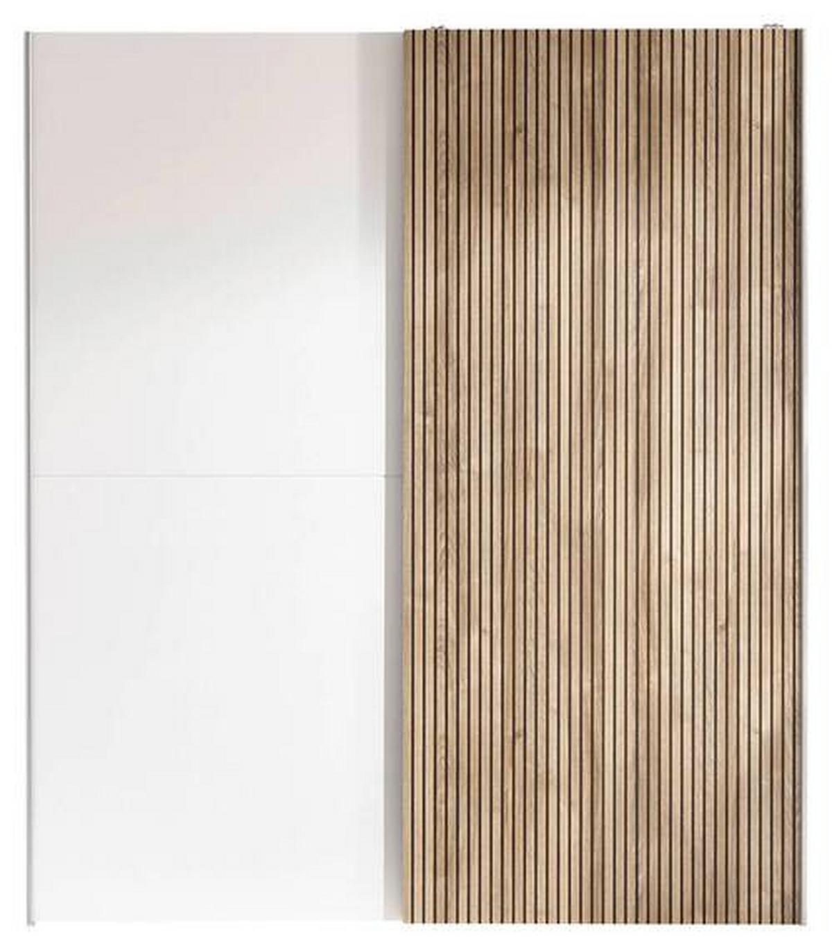 Omara Z Drsnimi Vrati Berno, Bela, Barva Hrasta - barve hrasta/bela, Moderno, kovina/leseni material (170/196/57cm) - MID.YOU