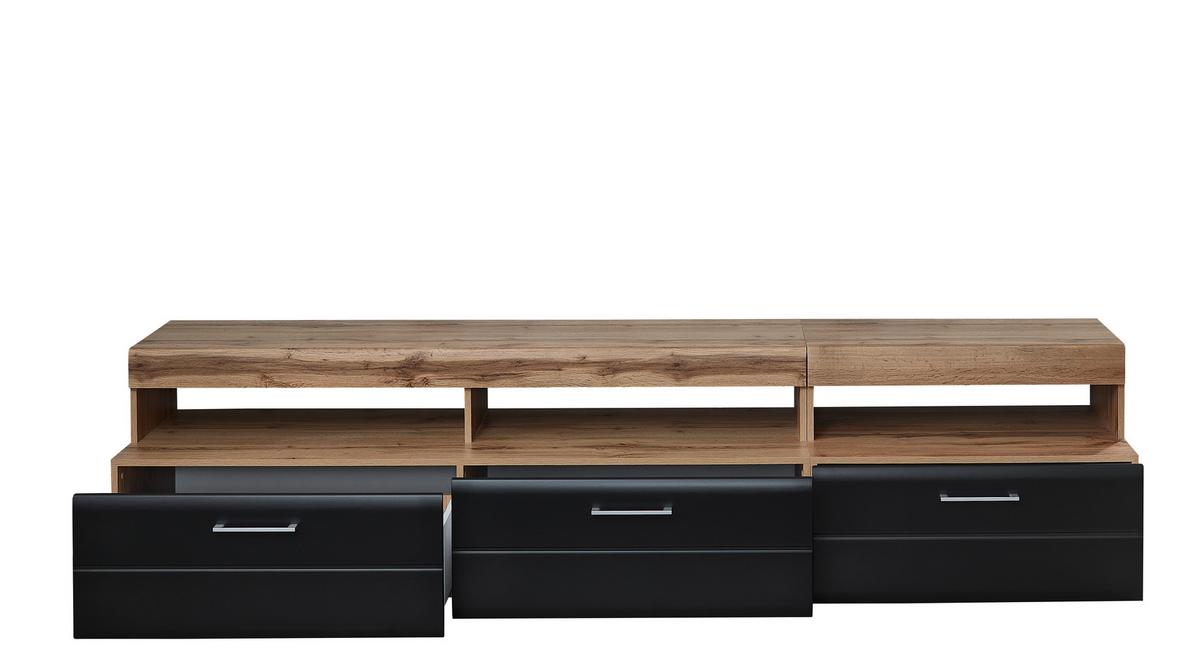 Wohnwand in Schwarz/Eichefarben - Chromfarben/Eichefarben, KONVENTIONELL, Glas/Holzwerkstoff (330/208/52cm) - Mömax