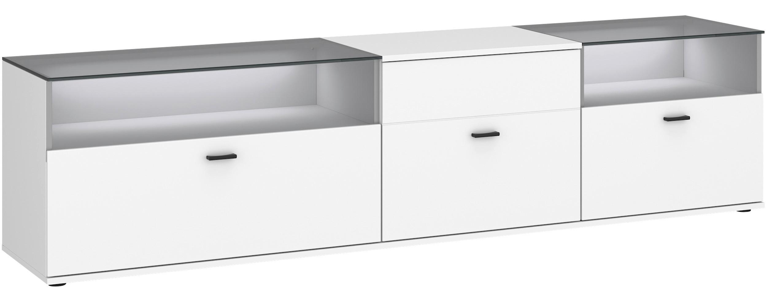 Comodă TV RION - alb, Modern, sticlă/material pe bază de lemn (210/53/50cm) - Modern Living