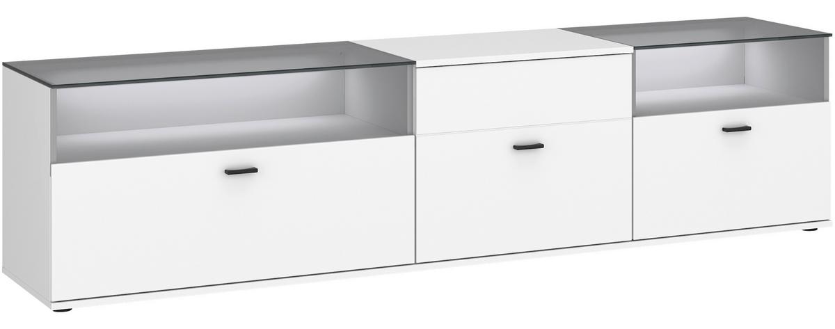 Comodă TV RION - alb, Modern, sticlă/material pe bază de lemn (210/53/50cm) - Modern Living