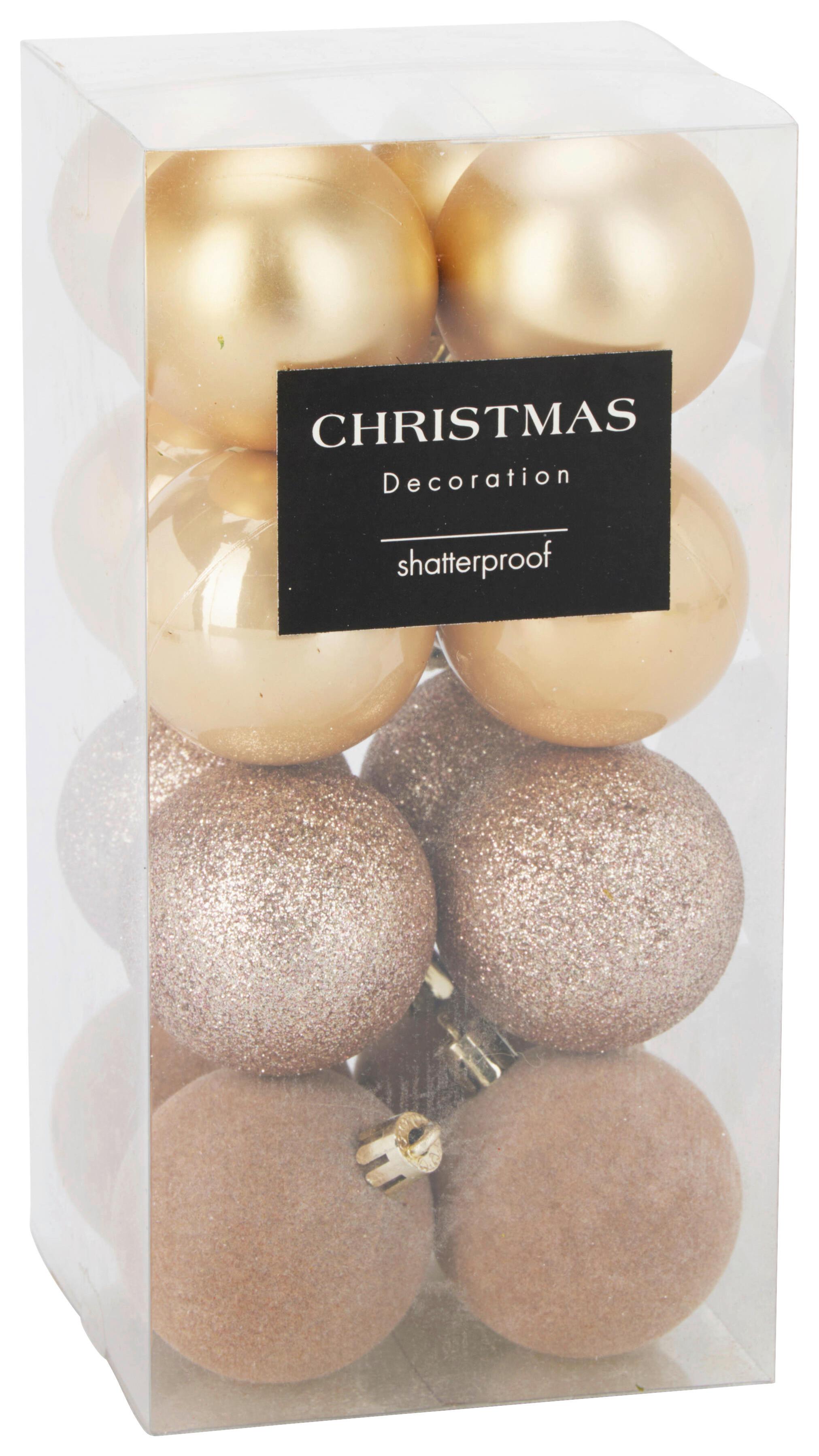 Christbaumkugel-Set Romy Goldfarben 16-teilig - Goldfarben, KONVENTIONELL, Kunststoff (5cm) - Mömax