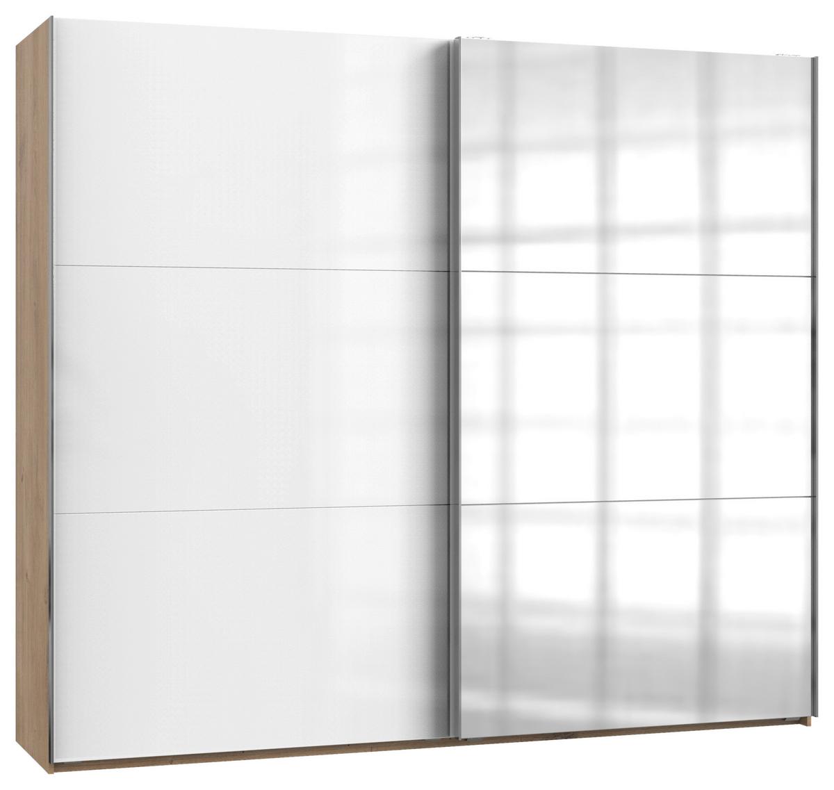 Schwebetürenschrank Level 36D ca. 250x216x65 cm Weiß - Chromfarben/Weiß Hochglanz, MODERN, Holzwerkstoff/Metall (250/216/65cm) - MID.YOU